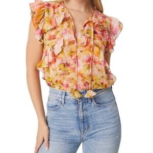 Misa Los Angeles Multicolor Floral Ruffle Blouse